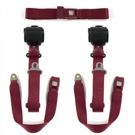 Standard 3 Point Burgundy Retractable Bench Seat Belt Kit with 3 Belts for 1960-1963 Ford Falcon