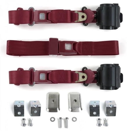 Standard 3 Point Burgundy Retractable Bench Seat Belt Kit with Bracketry & 3 Belts for 1932 Model B Ford