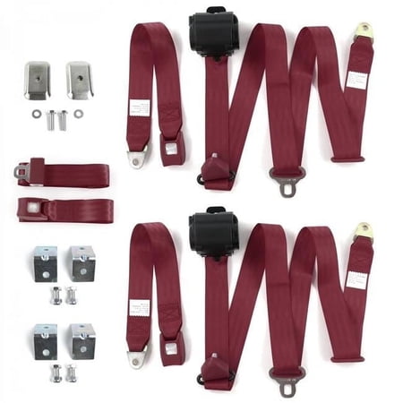 Standard 3 Point Burgundy Retractable Bench Seat Belt Kit with Bracketry & 3 Belts for 1959-1960 Chevy Impala