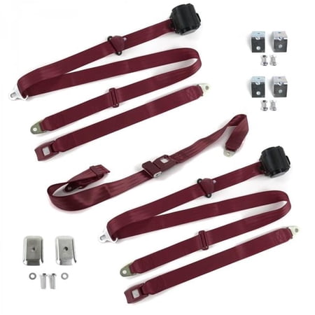 Standard 3 Point Burgundy Retractable Bench Seat Belt Kit with Bracketry & 3 Belts for 1968-1972 Chevy Chevelle