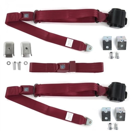 Standard 3 Point Burgundy Retractable Bench Seat Belt Kit with Bracketry & 3 Belts for 1997-2006 Jeep Wrangler & TJ