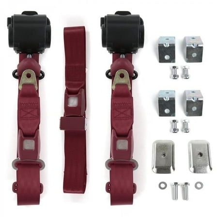 Standard 3 Point Burgundy Retractable Bench Seat Belt Kit with Bracketry for Nash Rambler 1950-1954 - 3 Belts