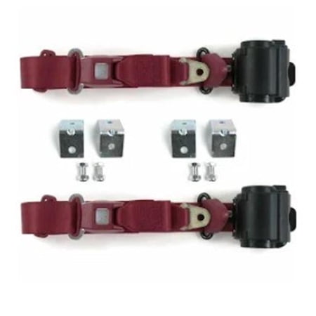 Standard 3 Point Burgundy Retractable Bucket Seat Belt Kit for AMC Hornet 1970-1977 - 2 Belts