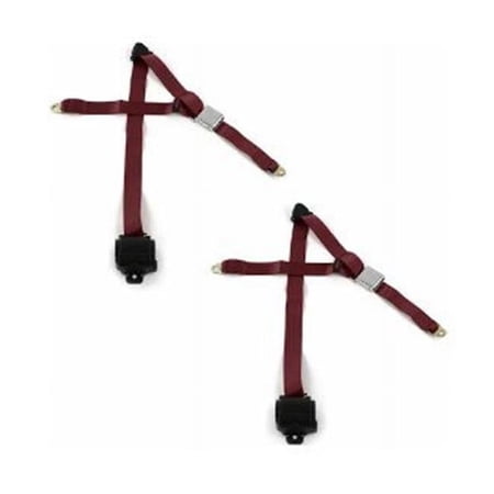 Standard 3 Point Burgundy Retractable Bucket Seat Belt Kit with Bracketry & 2 Belts for 1966-1973 Jeep Commando