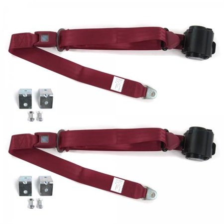 Standard 3 Point Burgundy Retractable Bucket Seat Belt Kit with Bracketry for Early Cars 1900-1927 - 2 Belts