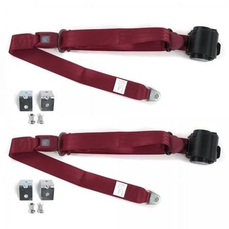 Standard 3 Point Burgundy Retractable Bucket Seat Belt Kit with Bracketry for Nash Rambler 1950-1954 - 2 Belts