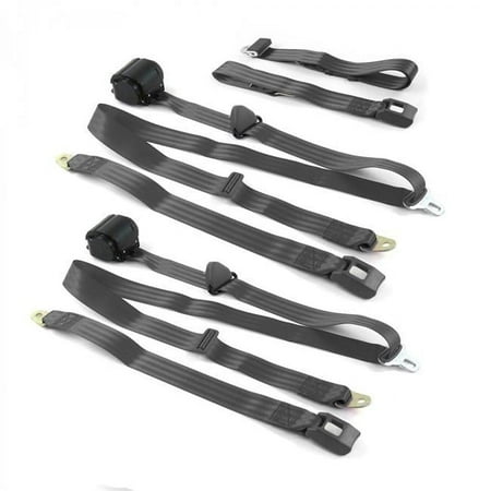 Standard 3 Point Charcoal Retractable Bench Seat Belt Kit for Chevy Cavalier 1982-1994 - 3 Belts