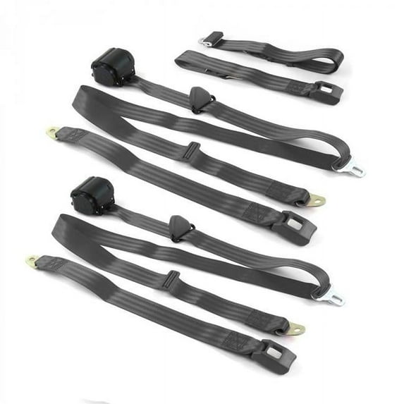 Standard 3 Point Charcoal Retractable Bench Seat Belt Kit for Chevy Truck 1960-1962 - 3 Belts