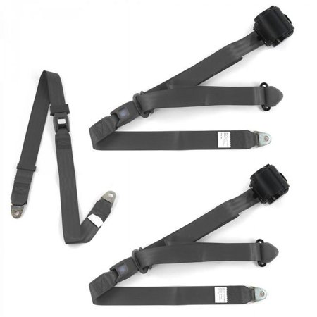 Standard 3 Point Charcoal Retractable Bench Seat Belt Kit with 3 Belts for 1966-1967 Ford Fairlane