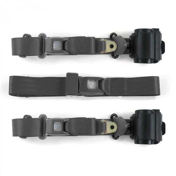 Standard 3 Point Charcoal Retractable Bench Seat Belt Kit with 3 Belts for 1970-1979 AMC Gremlin