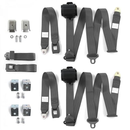 Standard 3 Point Charcoal Retractable Bench Seat Belt Kit with Bracketry & 3 Belts for 1961-1967 Ford Van