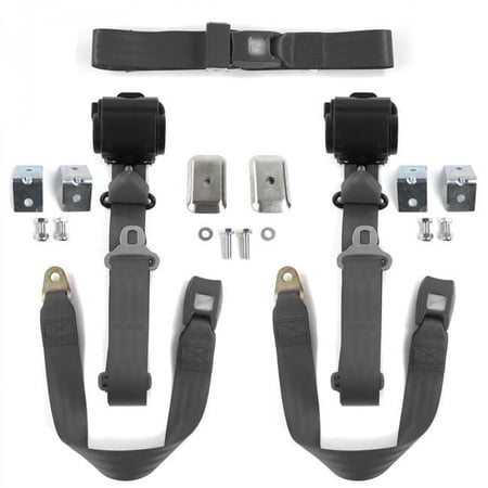 Standard 3 Point Charcoal Retractable Bench Seat Belt Kit with Bracketry & 3 Belts for 1982-1994 Chevy S10 Blazer