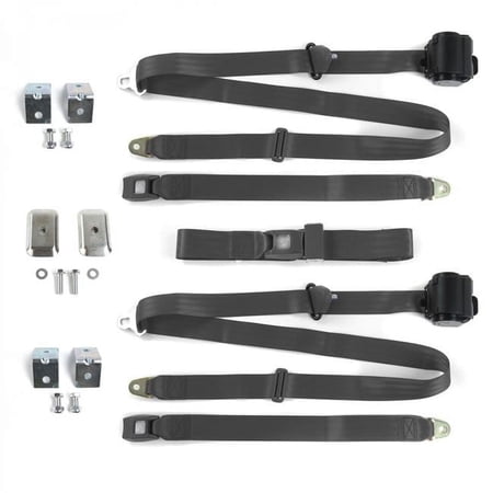 Standard 3 Point Charcoal Retractable Bench Seat Belt Kit with Bracketry for 1949-1953 Buick Roadmaster - 3 Belts