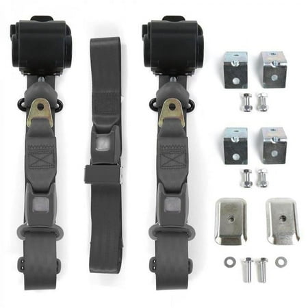Standard 3 Point Charcoal Retractable Bench Seat Belt Kit with Bracketry for 1964-1967 Chevy Chevelle - 3 Belts