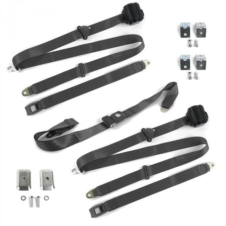 Standard 3 Point Charcoal Retractable Bench Seat Belt Kit with Bracketry for 1980-1986 Ford Truck F150 - 3 Belts