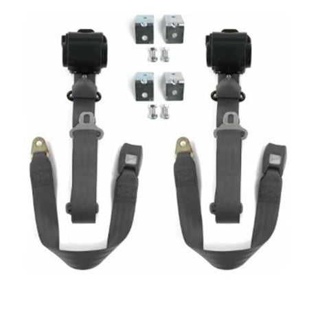 Standard 3 Point Charcoal Retractable Bucket Seat Belt Kit with Bracketry for 1946-1954 Early Triumph - 2 Belts