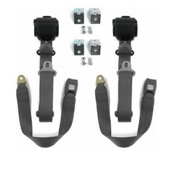 Standard 3 Point Charcoal Retractable Bucket Seat Belt Kit with Bracketry for 1946-1954 Early Triumph - 2 Belts