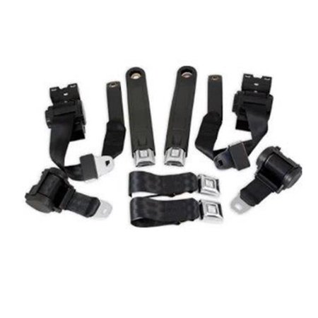 Standard 3 Point Charcoal Retractable Bucket Seat Belt Kit with Bracketry for 1968-1974 Chevy Nova - 2 Belts