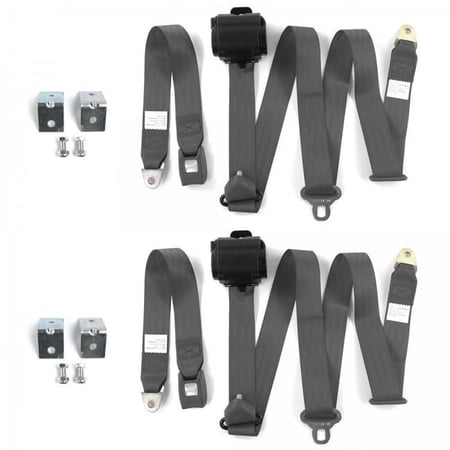 Standard 3 Point Charcoal Retractable Bucket Seat Belt Kit with Bracketry for Ford 1949-1951 - 2 Belts