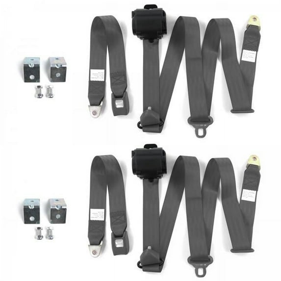 Standard 3 Point Charcoal Retractable Bucket Seat Belt Kit with Bracketry for Jeep Cherokee 1984-2001 - 2 Belts