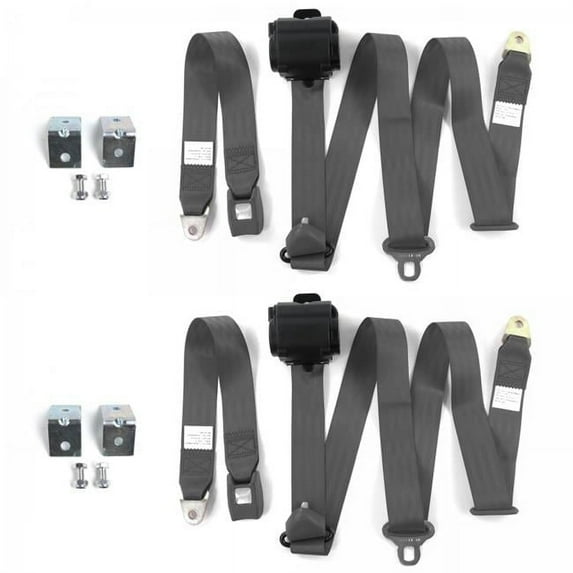Standard 3 Point Charcoal Retractable Bucket Seat Belt Kit with Bracketry for Triumph Spitfire 1962-1980 - 2 Belts