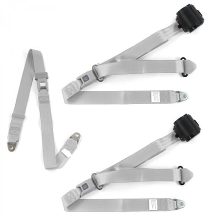 Standard 3 Point Gray & Grey Retractable Bench Seat Belt Kit for Chevy Truck 1947-1954 - 3 Belts