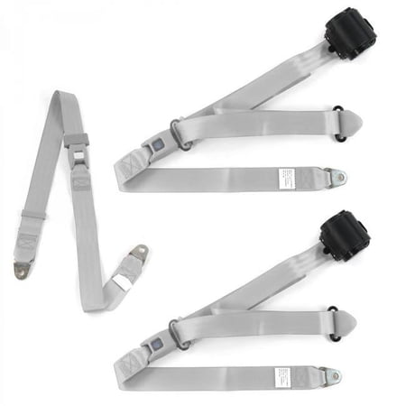 Standard 3 Point Gray & Grey Retractable Bench Seat Belt Kit for Ford Van 1968-1974 - 3 Belts