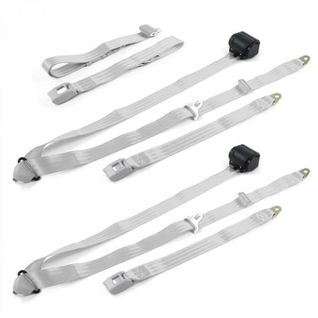 Standard 3 Point Gray & Grey Retractable Bench Seat Belt Kit for Jeep Willys 1944-1952 - 3 Belts