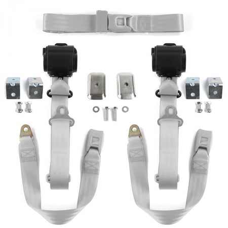Standard 3 Point Gray & Grey Retractable Bench Seat Belt Kit with Bracketry for Early Cars 1900-1927 - 3 Belts