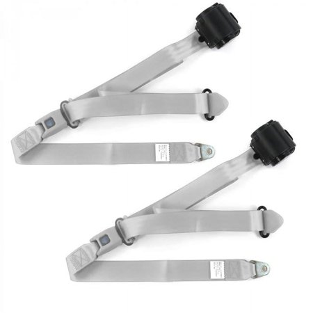 Standard 3 Point Gray & Grey Retractable Bucket Seat Belt Kit for Ford Thunderbird 1955-1957 - 2 Belts