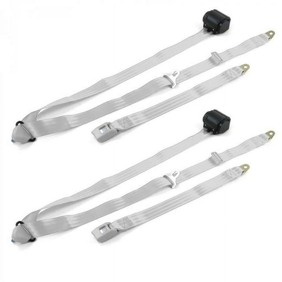 Standard 3 Point Gray & Grey Retractable Bucket Seat Belt Kit for Jeep Commando 1966-1973 - 2 Belts