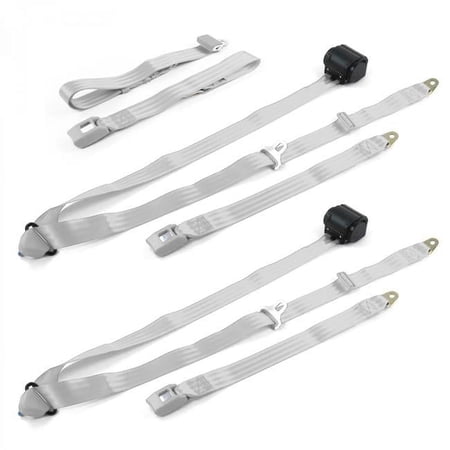 Standard 3 Point Gray Retractable Bench Seat Belt Kit with 3 Belts for 1987-1996 Jeep Wrangler