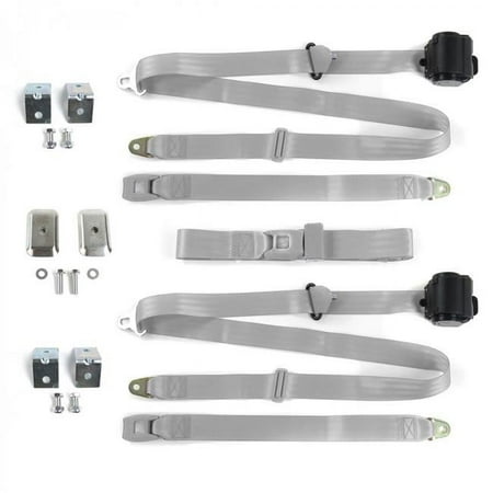 Standard 3 Point Gray Retractable Bench Seat Belt Kit with Bracketry for 1964-1966 Ford Mustang - 3 Belts