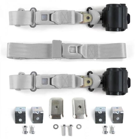 Standard 3 Point Gray Retractable Bench Seat Belt Kit with Bracketry for 1967-1979 Ford Truck - 3 Belts