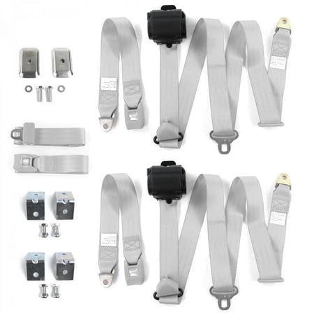 Standard 3 Point Gray Retractable Bench Seat Belt Kit with Bracketry for 1971-1976 Chevy Impala - 3 Belts