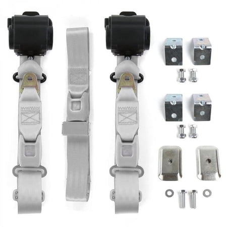 Standard 3 Point Gray Retractable Bench Seat Belt Kit with Bracketry for 1987-1996 Jeep Wrangler - 3 Belts