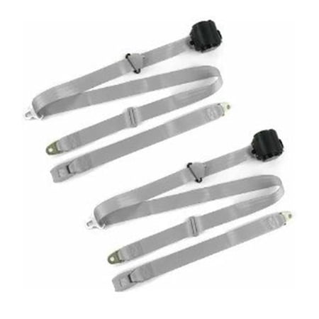 Standard 3 Point Gray Retractable Bucket Seat Belt Kit with Bracketry & 2 Belts for 1935-1940 Early Cars