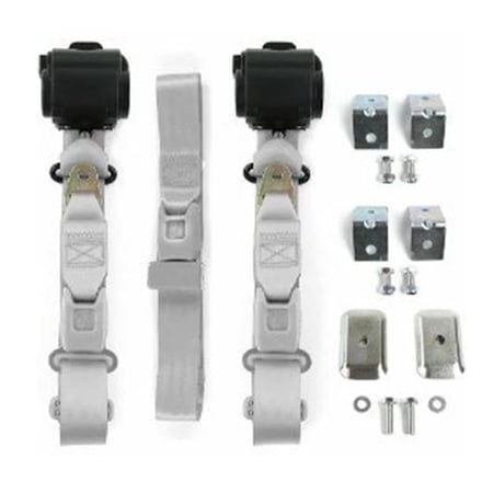 Standard 3 Point Gray Retractable Bucket Seat Belt Kit with Bracketry & 2 Belts for 1961-1976 Triumph TR250