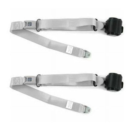 Standard 3 Point Gray Retractable Bucket Seat Belt Kit with Bracketry & 2 Belts for 1967-1976 Ford Thunderbird