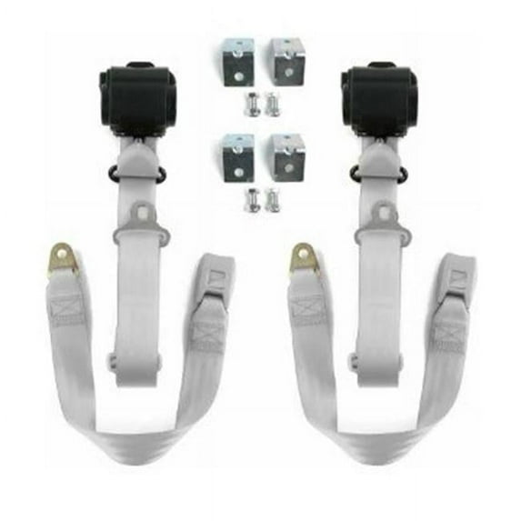Standard 3 Point Gray Retractable Bucket Seat Belt Kit with Bracketry for 1954-1956 Buick Roadmaster - 2 Belts