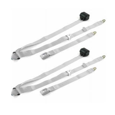 Standard 3 Point Gray Retractable Bucket Seat Belt Kit with Bracketry for 1982-1994 Chevy Cavalier - 2 Belts