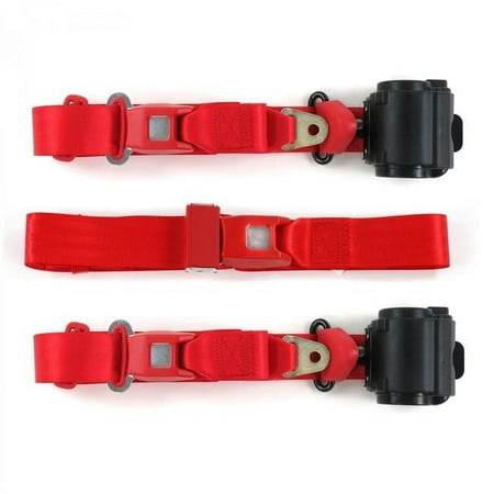 Standard 3 Point Red Retractable Bench Seat Belt Kit with 3 Belts for 1963-1966 Chevy Truck