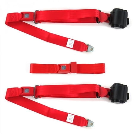 Standard 3 Point Red Retractable Bench Seat Belt Kit with 3 Belts for 1967-1972 Chevy Truck