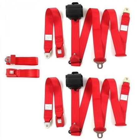 Standard 3 Point Red Retractable Bench Seat Belt Kit with 3 Belts for 1971-1976 Chevy Impala