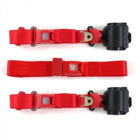 Standard 3 Point Red Retractable Bench Seat Belt Kit with 3 Belts for 1975-1979 Chevy Nova