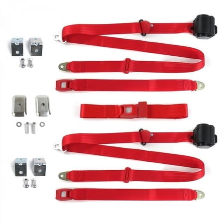 Standard 3 Point Red Retractable Bench Seat Belt Kit with Bracketry for 1933-1934 Ford Model C - 3 Belts