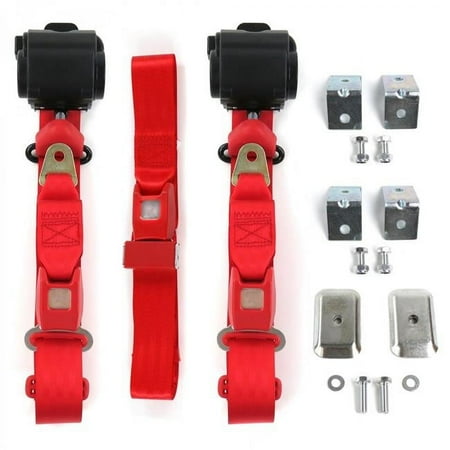 Standard 3 Point Red Retractable Bench Seat Belt Kit with Bracketry for 1949-1951 Ford - 3 Belts