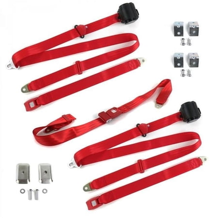 Standard 3 Point Red Retractable Bench Seat Belt Kit with Bracketry for 1964-1969 Ford GT40 - 3 Belts