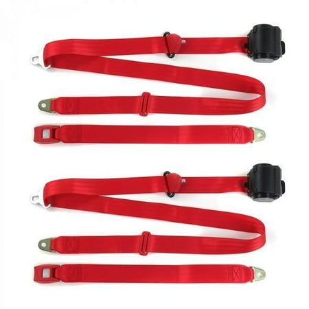 Standard 3 Point Red Retractable Bucket Seat Belt Kit for 1941-1948 Early Cars - 2 Belts
