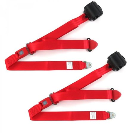 Standard 3 Point Red Retractable Bucket Seat Belt Kit for Jeep Comanche 1985-1992 - 2 Belts